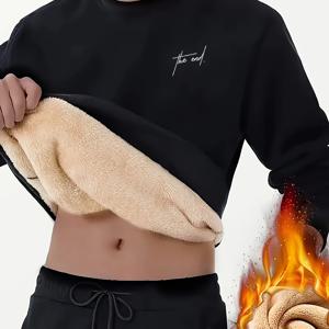 TEMU 남성용 헤비웨이트 기모 안감 스웨트셔츠 - 