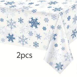TEMU 1/2 팩 블루 스노우플레이크 일회용 플라스틱 식탁보, 54x108 인치, 크리스마스 및 새해 파티 용품, 결혼식, 생일 및 일반 축하 행사를 위한 축제 테이블 장식