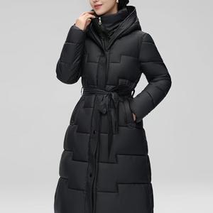 TEMU 여성용 겨울 중간 길이 두꺼운 따뜻한 코트 - 우아한 블랙 후드 긴팔 트렌치코트 벨트 디테일 & 지퍼 클로저, 캐주얼 및 정장용 세탁기 사용 가능 폴리에스터