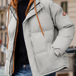 TEMU 남성용 겨울 후드 재킷 - 따뜻하고 방풍 지퍼업 코트, 포켓 및 조절 가능한 끈, 두 조각, 두꺼운