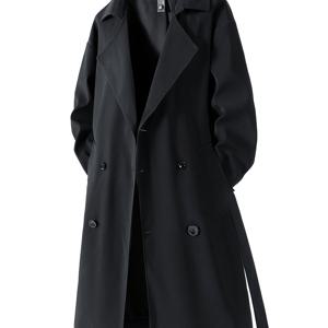 TEMU 남성용 세련되고 다용도의 블랙 미드길이 트렌치 코트, 가을과 겨울에 완벽합니다. 따뜻하고 두꺼운 단색 디자인으로, 여유로운 핏, 긴 소매, 포켓, 단추로 닫히는 단추로, 야외 활동과 캐주얼한 외출에 적합하며, 남성과 여성 모두 착용할 수 있습니다.