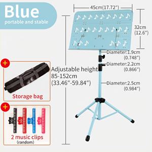 TEMU 1pc Xuanhe 합금 음악 스탠드, 기타, 바이올린용 휴대용 접이식 악보 홀더, 캐리 백이 포함된 범용 클립보드 브래킷 - 블랙, 블루, 핑크 옵션입니다.