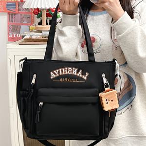 TEMU 여성용 일본 스타일 귀여운 소프트 크로스백, 캐주얼 다용도 숄더백 (학교 및 학습용), 나일론 소재, 폴리에스터 안감, 지퍼 잠금