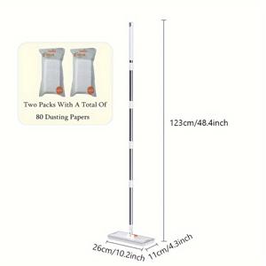 TEMU 1세트 다기능 플랫 몹, 80장 정전기 먼지 제거 종이 포함 - 종이 수동 교체 불필요, 손세척 불필요, 게으른 자동 천 클립 플랫 몹, 욕실, 화장실, 주방, 유리, 벽 먼지 제거용 클램프 온 타월 몹|화장지
