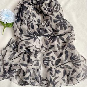 TEMU 아이보리와 블랙 프린트 쉬폰 스카프, 여성용 가을-겨울 샤울 랩 액세서리