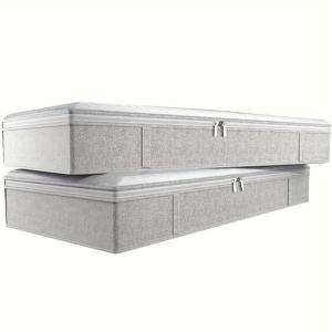 TEMU 2-팩 대용량 패브릭 수납함, 이중 지퍼, 침실용 직사각형 플립 탑 오거나이저, 방수 불가, 다목적 침대 아래 상자, 침구, 린넨, 베개 커버 및 장난감, 가정 정리용 수납함, 침대 아래 수납함|린넨