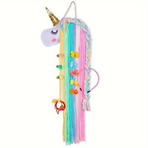 TEMU 보호 시크 유니콘 무지개 머리띠 정리대 - 보우 & 액세서리용 패브릭 수납 선반, 홈 데코에 완벽, 유니콘, 머리끈 보관