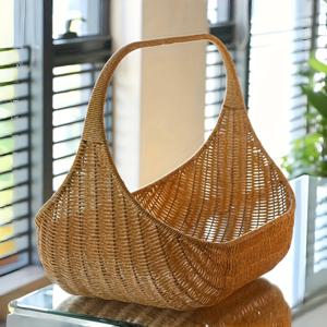 TEMU 노르딕 스타일 손으로 짠 플라스틱 모임 바구니, 야외 피크닉 과일, 빵, 간식 보관 - 내구성 있는 휴대용 손잡이