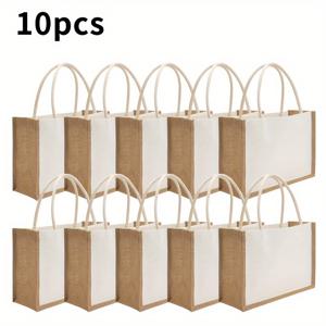 TEMU 10개 세트 삼베 캔버스 파티 토트백 팩, 재사용 가능한 비치 파티 백, 빈 캔버스, 여성용 잡화품, 신부 들러리 선물, DIY 페인팅 가방, 크기 12.6x8.66x5.91 인치, 크리스마스, 할로윈
