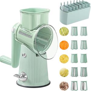 TEMU 핸들이 있는 회전 치즈 그레이터 및 채소 슬라이서 - 다용도 주방 가전제품, 수동 작동, 5개의 스테인레스 스틸 블레이드, 치즈, 채소, 채소 슬라이서 | 회전 치즈 그레이터 | 수동 식품 다지기, 주방용 치즈 그레이터