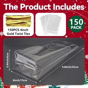 TEMU 150개 투명 셀로판 백, 타이 포함 - 납작한 바닥의 가스 세트 선물 포장 백, 크리스마스, 생일, 파티용 투명 플라스틱 식품 보관 백 - 사탕, 파티 장식, 사탕 보관, 장식 포장에 적합, 포장용품, 선물봉투, 선물포장, 포장봉투, 쇼핑백, 선물포장봉투