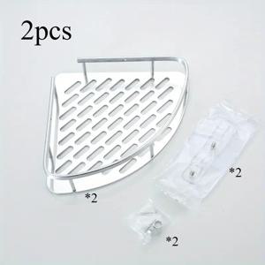 TEMU 2개 세트 스테인리스 스틸 욕실 수납 선반 - 방수, 드릴 없는 벽걸이 코너 정리대, 샴푸 & 비누용, 가정 및 차고용 수납 및 정리