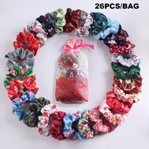 TEMU 26개/팩 신상 여성 크리스마스 패브릭 프린트 머리끈, 스타일리시한 파티 머리끈 선물 세트