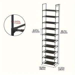 TEMU 높이 조절 가능한 블랙 스테인리스 스틸 신발장 - 18켤레 신발 수납, 간편 조립, 집 현관 정리에 이상적