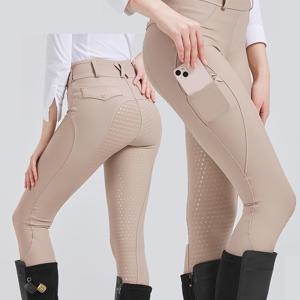 TEMU 여성 승마 바지, 고신축 폴리에스터 니트 원단, 기하학적 패턴, 크롭 길이, 포켓 포함, 미끄럼 방지 실리콘 그립, 모든 계절 승마 타이츠