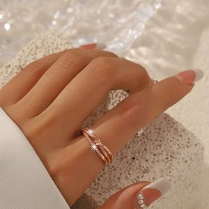 TEMU 우아하게 꼬인 구리 팔찌 반지, 반짝이는 모조 , 일상 착용을 위한 조절 가능한 오픈 디자인