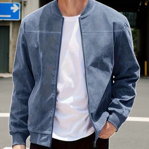 TEMU 스타일리시 남성용 캐주얼 지퍼업 재킷 - 네이비 블루, 폴리에스터, 긴 소매, 스탠드업 칼라, 지퍼 포켓, 봄 & 가을에 완벽, 가을 재킷 | 슬릭 네이비 재킷 | 지퍼 클로저