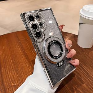 TEMU 삼성 S25 S24 S23 울트라 S22 플러스 A55 A35 A25 A24 A15 A16 A05S용 스파크링 자석 케이스, 플레이트 TPU 디자인 포함