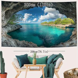 TEMU 1pc 슈퍼 대형 바다 해변 청하 태피스트리 - 실내 폴리에스터 벽 예술, 85gsm 브러시드 직물, 피치 스킨 벨벳 얇은 버전, 거실, 침실, 기숙사 장식, 해변 테마 장식