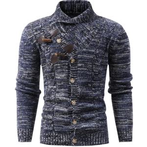 TEMU 아이언 징기스 OBM 남성 캐주얼 케이블 니트 스웨터 - 100% 폴리에스터, 리브드 커프 & 칼라, 레귤러 핏, 가을/겨울용 300gsm 보온