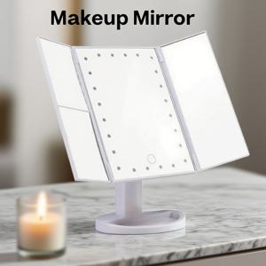 TEMU 접이식 3면 거울 (양문형), 데스크탑 메이크업용 거울, 기숙사 생일 선물, LED 메이크업 거울, 여성용 메이크업 거울