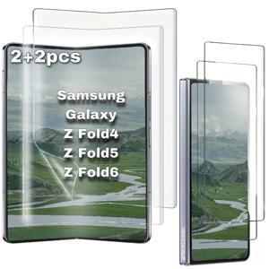 TEMU 2+2개 갤럭시 Z 폴드 4 / Z 폴드 5 / Z 폴드 6-Z 폴드 7에 적합 - 고화질 강화 유리 스크린 프로텍터 2개, 고수분 보호 필름 2개, 스크래치 방지 유리 쉴드, 하이드로겔 필름