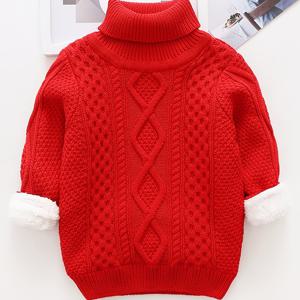 TEMU 남아용 두꺼운 기모 안감 하이넥 스웨터 - 포근한 겨울 따뜻함, 부드러운 니트 풀오버, 골지 커프스 & 헴, 긴소매 캐주얼 스웨터 (가을/겨울용), 튼튼한 아동복, 단색 레귤러 핏, 남아 스웨터