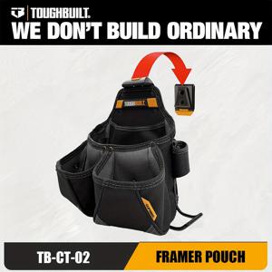 TEMU TOUGHBUILT TB-CT-02 프레임 파우치 - 다중 구획이 있는 헤비듀티 블랙 도구 파우치, 조절 가능한 스트랩 및 안전 버클 클로저가 있는 건설용, DIY 전문가용 - 내구성 있는 공구 및 액세서리 정리함, 견고한 디자인