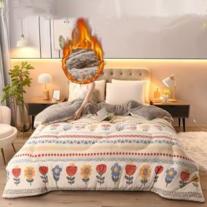 TEMU 새로운 고그램 무게 눈꽃 플리스 라마 플러시 삼차원 퀼트 두꺼운 따뜻한 겨울 이불, 스타일, 연한 베이지 친화적이고 부드러운 편안함, 기숙사, 호텔, 침실용 - 베개 삽입물 미포함|이불