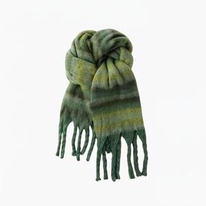 TEMU 시크한 빈티지 긴 스카프 태슬 포함 - 그린, 커플용 아크릴 숄, 세탁기 사용 가능, 신축성 없음, 캐주얼 외출에 완벽