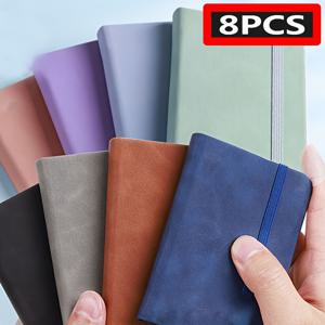 TEMU 미니 PU 가죽 포켓 노트 8개 세트, 휴대용 개인 정리함, 탄성 클로저, 격자형 페이지 - 다양한 색상으로 제공.