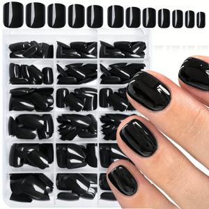 TEMU 144개 짧은 스퀘어 프레스 젤 네일, 광택 누드 인조 손톱, 풀 커버리지 접착제 인조 네일, 여성용 단색 아크릴 프레스 젤 네일 DIY 키트