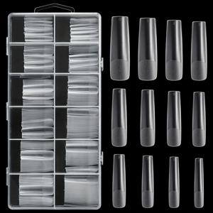 TEMU 240개 스퀘어 네일 팁 클리어 롱 스퀘어 네일 팁 하프 매트 디자인 엑스트라 롱 아크릴 네일 팁 홈 DIY 네일 살롱용, 네일 도구|네일팁