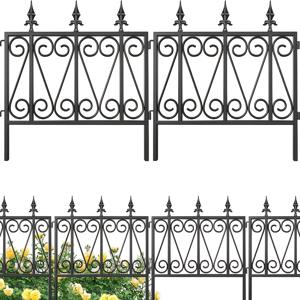 TEMU 4개 장식용 금속 정원 울타리 - 높이 44인치 x 길이 12피트, 무공간 설치, 검정색 - 개 경계 및 동물 방벽에 완벽