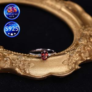 TEMU S925 실버 레드 석류 스톤 반지, 조절 가능한 오픈 디자인 여성 선물 - 색상 및 무늬가 다양한 천연 광물, 빈티지 스타일