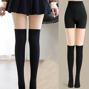 TEMU 플러스 사이즈 여성 타이츠, 3패널 스티칭 디자인, 다양한 스타일, 페이크 베이지 효과, 봄, 가을, 겨울에 적합, JK 스커트 및 의상과 잘 어울림, 일본 및 한국 스타일, 패션 타이츠,의상 매칭,트렌디한 레깅스,이음새 없는 디자인,내구성 있는 스티칭,부드러운 원단,패션 팬티스타킹,여성용 레깅스,캐주얼 웨어러스,곡선미 여성