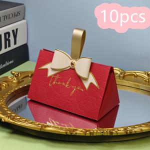 TEMU 10개 꽃무늬 종이 삼각형 선물 상자 리본 - 다목적 감사 선물 상자 결혼식, 생일, 기념일, 휴일 - 초콜릿, 보석, 사탕 포장