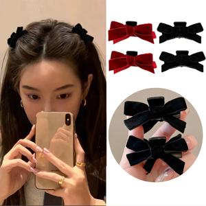 TEMU 4개 여성용 벨벳 리본 작은 헤어 클립, 달콤하고 스타일리시한 공주 헤어 액세서리, 옆머리 헤어핀.