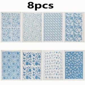 TEMU 8장 블루 앤 화이트 도자기 패턴 세라믹 데칼, 언더글레이즈 전이 종이, 클레이 에나멜 데칼, 13.8x18.5인치, 종이 재질, 8가지 스타일의 DIY 공예용 배아