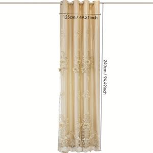 TEMU 1개 럭셔리 더블 레이어 자수 커튼 - 플로럴 자수, 100% 폴리에스터, 아이렛 탑 설치 용이, 세탁기 사용 가능, 거실/침실/사무실용, 클래식 스타일 자카드 폴리에스터, 내구성 있는 원단, 우아한 창문 드레이프, 인테리어 디자인용