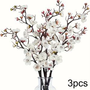 TEMU 3/6개 우아한 플로라 인공 매화 가지, 긴 줄기 플라스틱 꽃, 화병 장식용, 결혼식, 집, 사무실, 파티 장식, 크리스마스, 할로윈, 추수감사절, 발렌타인데이, 겨울 계절 장식, 전기나 배터리 필요 없음, 꽃 장식, 크리스마스에 가장 적합, 추수감사절에 완벽