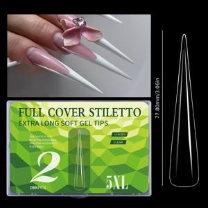 TEMU 미스치어링 180개 5XL 슈퍼 롱 발레 네일 팁, 투명 기하학적 광택 인조 손톱, 하프 커버 코핀 & 풀 커버 스틸레토 네일 셰이프, 울트라 롱 프렌치 네일 익스텐션 네일 아트용