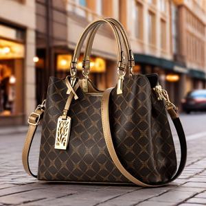 TEMU 여성용 고품질 탑그레인 천연 가죽 핸드백 - 조절 가능한 스트랩, 대용량 기하학 프린트, 지퍼 클로저 & 폴리에스터 안감, 다크 브라운//블랙 색상 제공, 업무, 여행, 쇼핑용|가죽가방