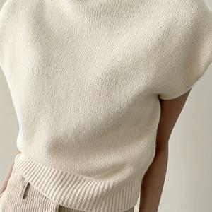 TEMU 여성용 우아한 하이넥 반팔 탑 - 솔리드 시크 블라우스, 부드러운 데일리 & 포멀룩, 사계절 레이어링 필수템 (오피스, 파티, 캐주얼 웨어) - 여성 패션 블라우스, 파티룩, 디자인, 스타일리시 셔츠, 오피스 레이디스|블라우스|반팔셔츠|반팔니트