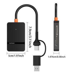 TEMU 1개 다기능 USB-C 및 USB-A 카드 리더기, SD/TF/CF/MS 카드 및 USB 플래시 드라이브 지원, 휴대용 노트북 도킹 어댑터, 배터리 불필요