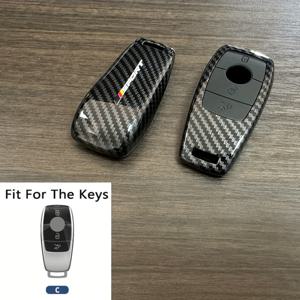 TEMU 1pc 탄소 섬유 스타일 ABS 자동차 키 케이스 커버, 벤츠 C E S W206 W223 C200L GLC260L E300L GLB EQE CLA GLE GLK AMG A B 클래스와 호환 가능 - 내구성 있는 보호 키 포브 커버