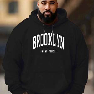 TEMU 브루클린 뉴욕 2024 플러시 스웨터 후드티 - 롱 슬리브 겨울 따뜻한 코트 NYC 로고 프린트, 캐주얼 브랜드 라벨 모자 칼라, 다용도 봄/가을 재킷 (손세탁/드라이클리닝) - 추운 날씨를 위한 도시 아우터웨어, 플러스 사이즈|빅사이즈