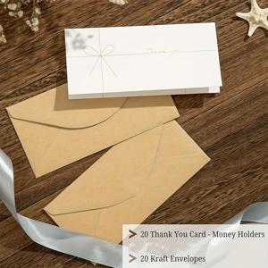 TEMU 리본 스타일 돈 카드와 봉투 세트 - 금박이 있는 20장의 카드, 20개의 봉투, 20개의 봉인 스티커, 현금, 기프트 카드를 위한 다용도 돈 카드 홀더 - 클래식 디자인, 결혼식, 생일, 비즈니스 선물용