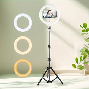 TEMU 8인치 LED 링 라이트 (휴대폰 클램프 2개 및 조절 가능한 삼각대 스탠드 포함) | 셀카, 사진, 비디오 녹화 및 회의에 적합, USB 전원, 실내 사용 - LAQIUIUE