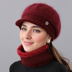 TEMU 2개 여성용 편안한 비니 & 스카프 세트 - 가을/겨울용 따뜻하고 방풍, 스타일리시 - 캐주얼 탄력 있는 헤드밴드 버튼 디테일, 야외 활동에 완벽, 겨울용 헤드웨어 | 버튼 비니 | 건설, 겨울 모자